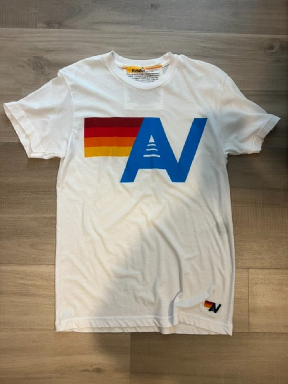 Aviator Nation Rainbow Logo Graphic Tee White Retro T-Shirt Size Small